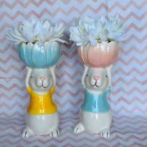 New - 2 Spring Bunnies with Flower Set - 9"